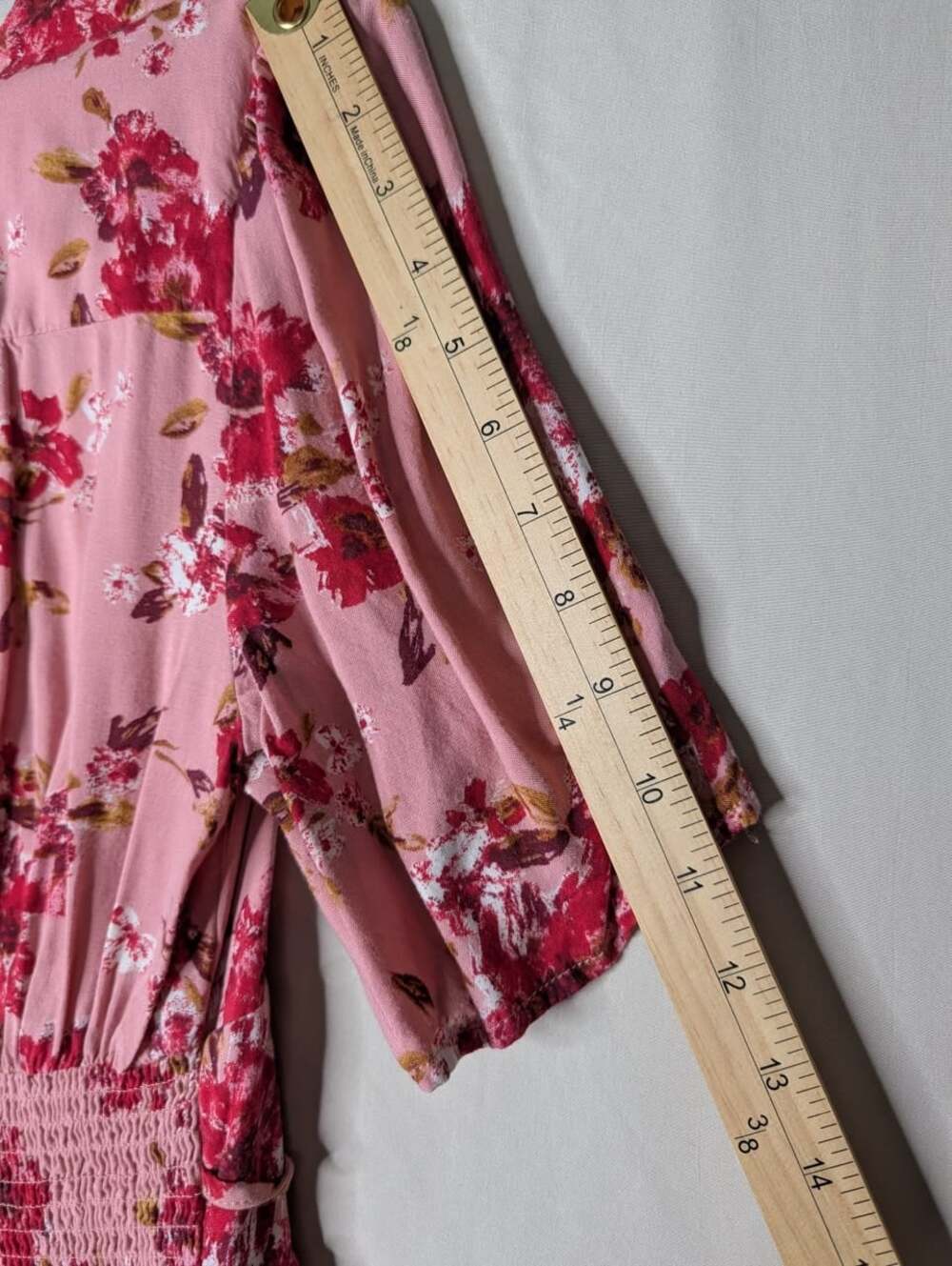Xhilaration Pink Floral Button-Front V-Neck Smocked Waist Mini Dress - Picture 6 of 7
